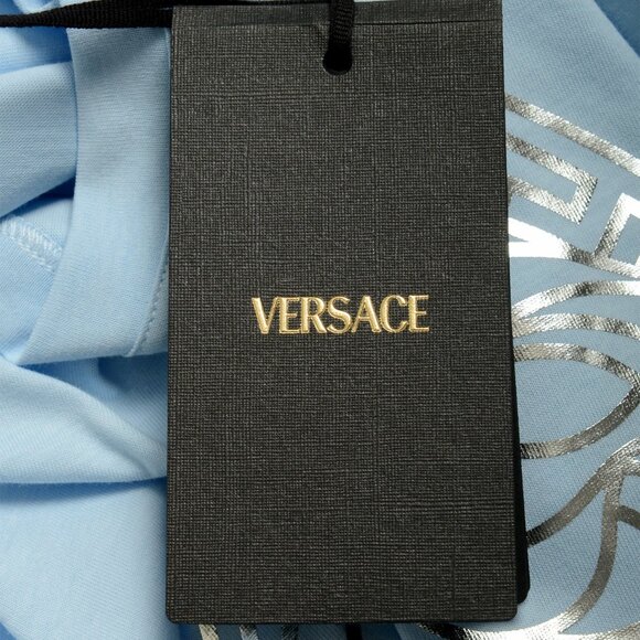 Versace Men's Blue & Silver Medusa Logo Print Short Sleeve T-Shirt US 2XS IT 44 - Picture 6 of 6